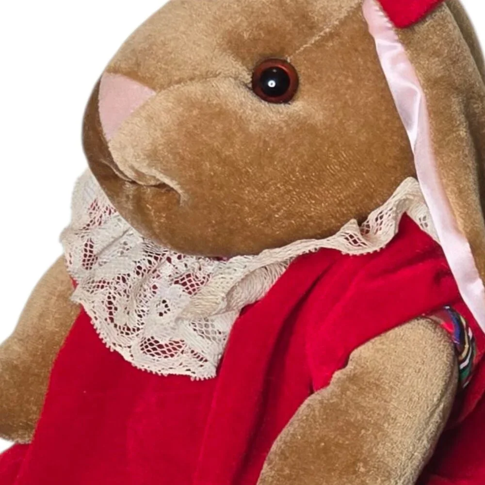 1985 Velveteen Rabbit Plush Bunny Toys R Us Stuffed Animal Red Dress Vintage